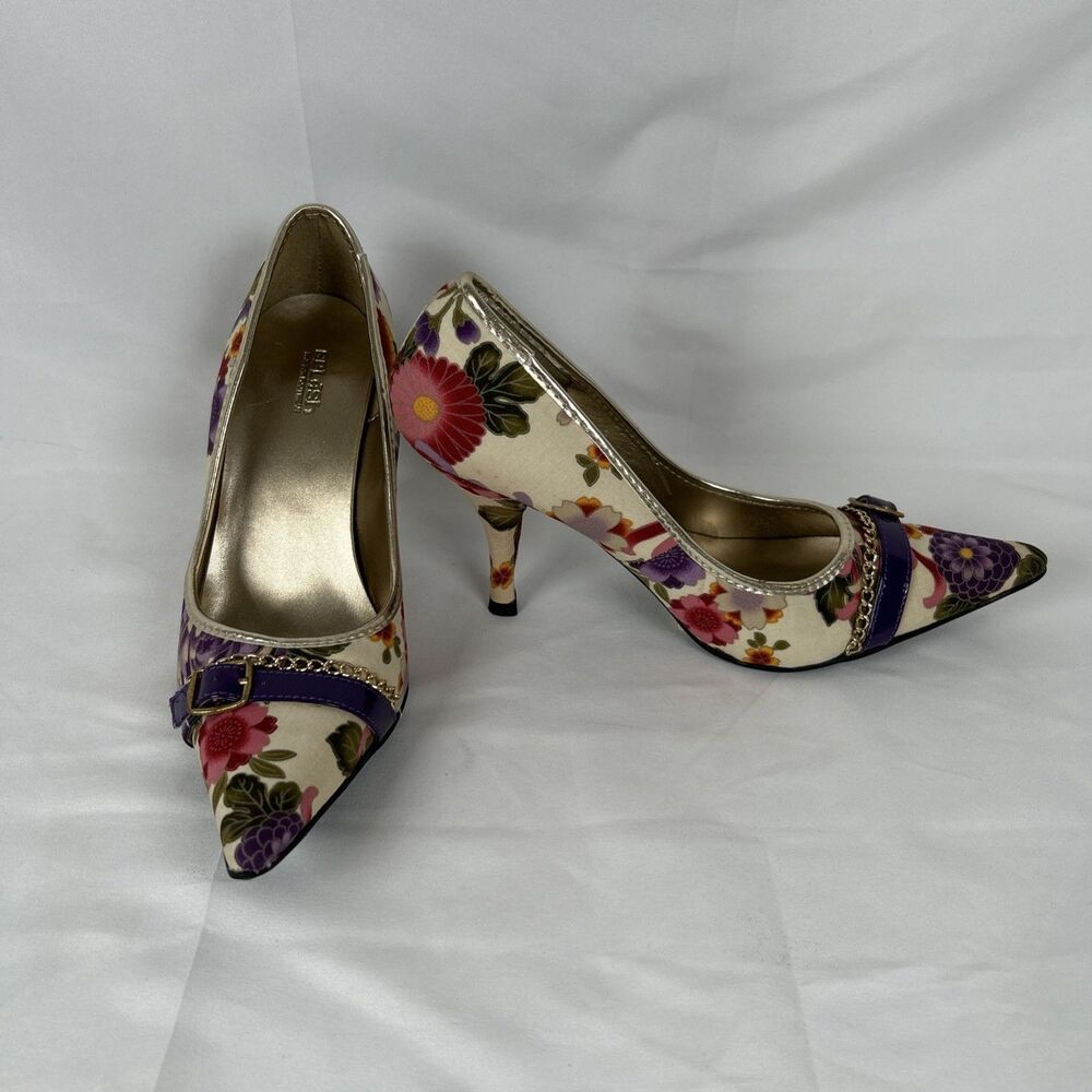 Splash Fashion Footwear Floral Heel Shoes Mollie-74 V29204 Size 6.5 Beige Purple